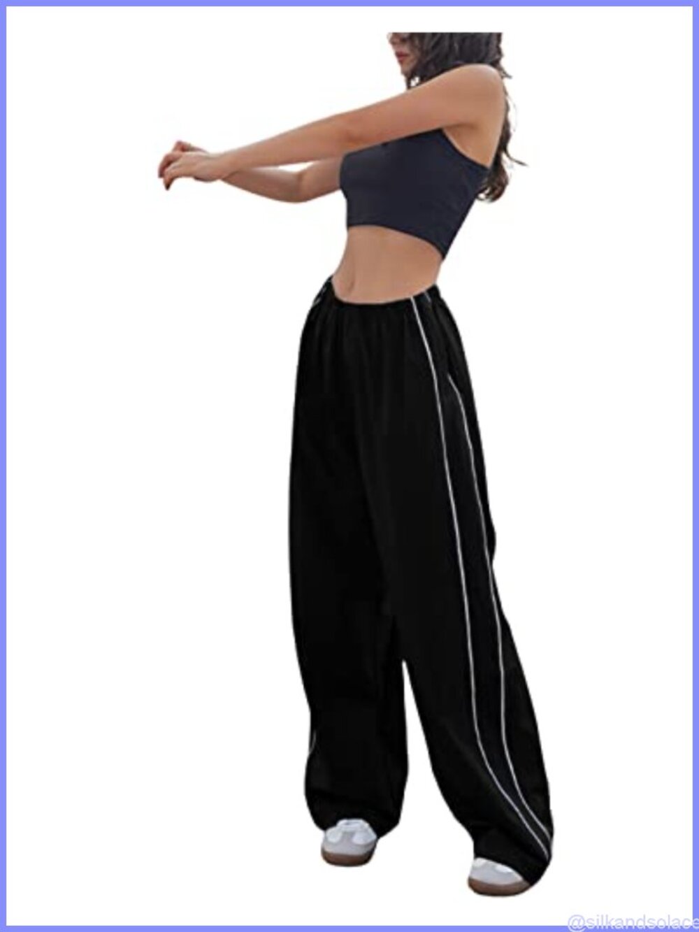 Wide Leg Track Pants Jogger High Rise Striped Pockets Sweatpants